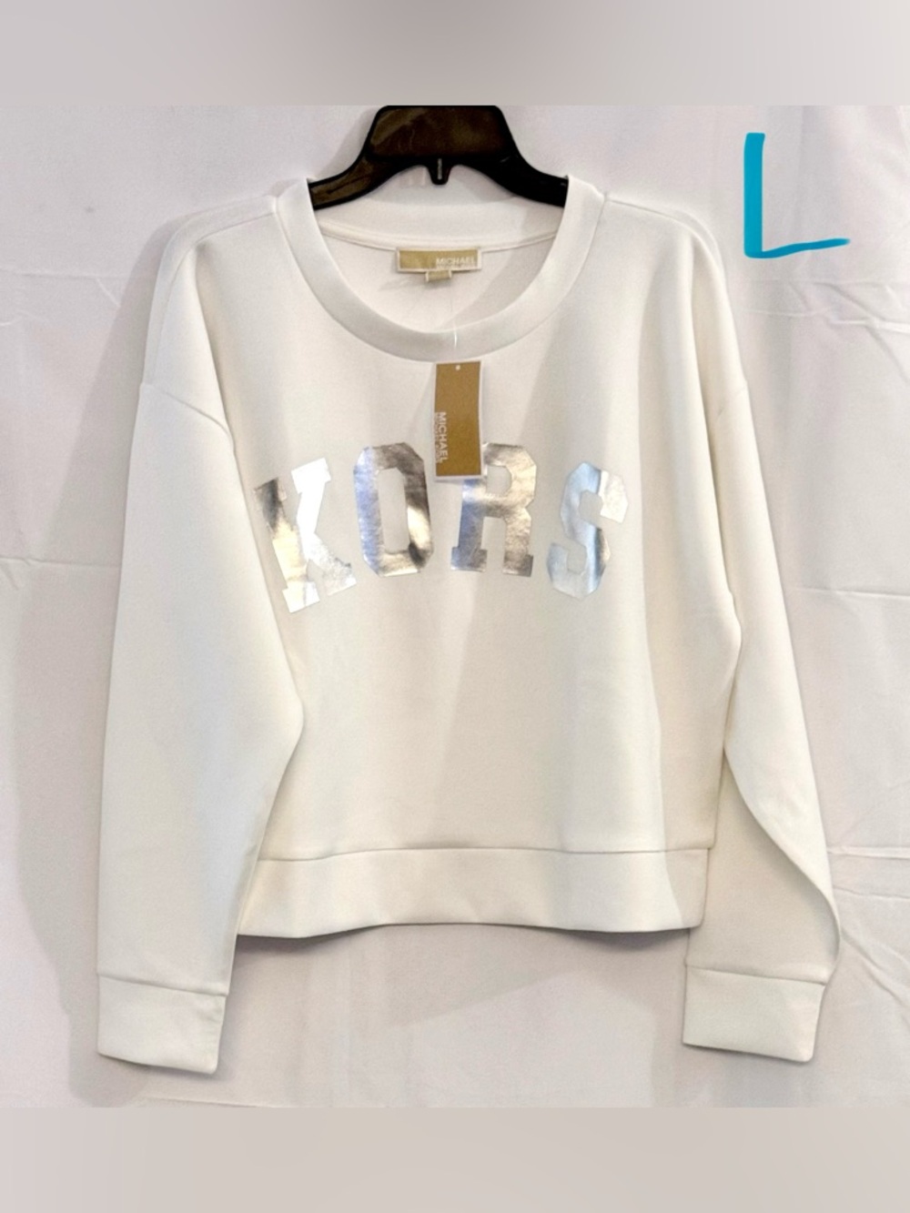 Michael Kors White Crewneck Sweatshirt with Silver KORS Letters